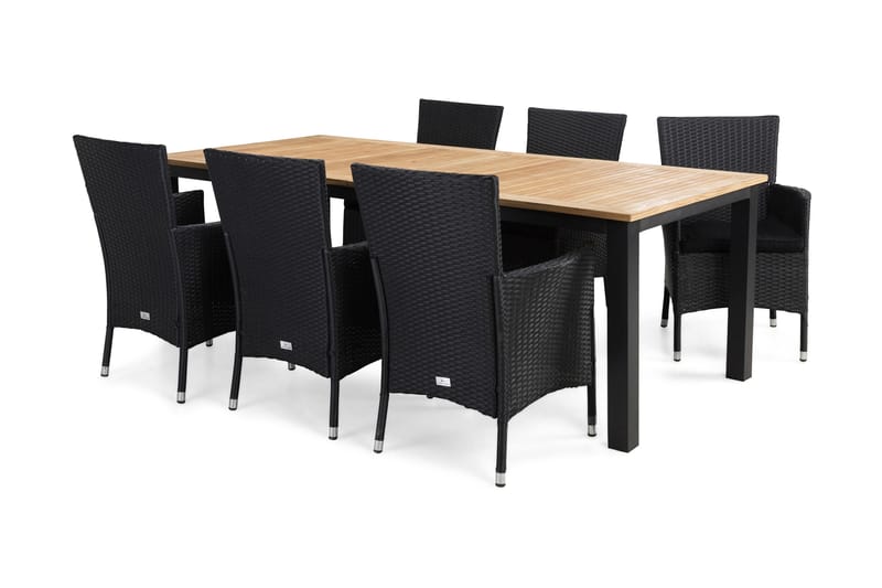 Las Vegas Spisegruppe 220-280+6 Thor Lyx Stoler+Puter - Svart/Teak - Hagemøbler - Hagegruppe - Spisegrupper hage