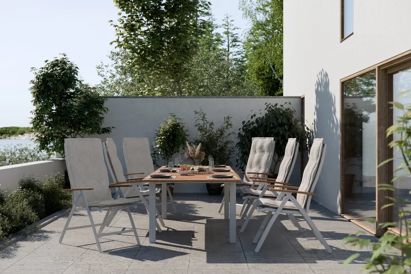 Las Vegas Spisegruppe 220-280+6 Posisjonsstoler Lyx - Hvit/Teak - Hagemøbler - Hagegruppe - Spisegrupper hage