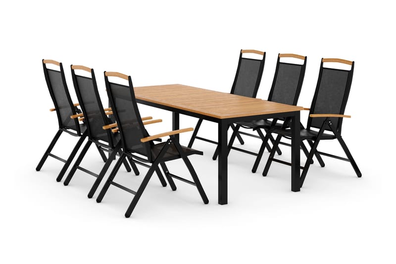 Las Vegas Spisegruppe 220-280+6 Posisjonsstoler Lyx - Svart/Teak - Hagemøbler - Hagegruppe - Spisegrupper hage