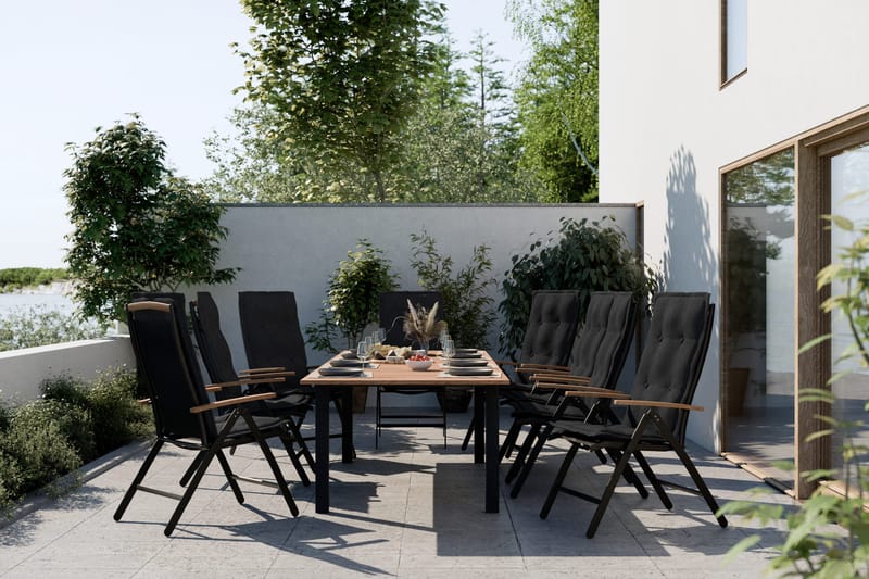 Las Vegas Spisegruppe 220-280+6 Posisjonsstoler Lyx - Svart/Teak - Hagemøbler - Hagegruppe - Spisegrupper hage