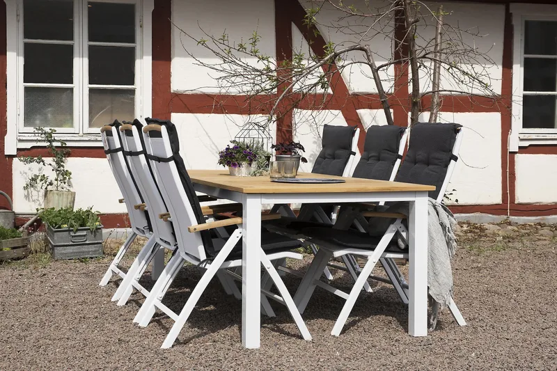Las Vegas Spisegruppe 220-280+6 Posisjonsstoler Lyx - Hvit/Teak - Hagemøbler - Hagegruppe - Spisegrupper hage