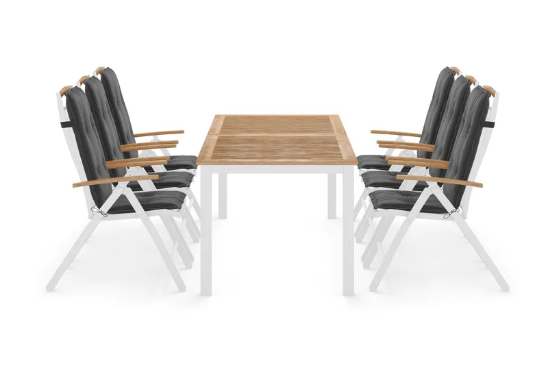 Las Vegas Spisegruppe 220-280+6 Posisjonsstoler Lyx+Puter - Hvit/Teak/Grå - Hagemøbler - Hagegruppe - Spisegrupper hage