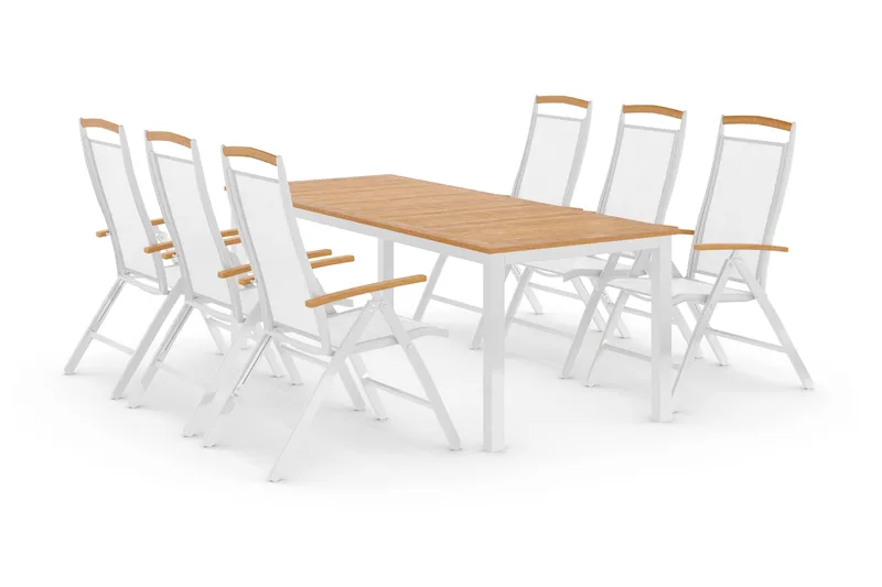 Las Vegas Spisegruppe 220-280+6 Posisjonsstoler Lyx - Hvit/Teak - Hagemøbler - Hagegruppe - Spisegrupper hage