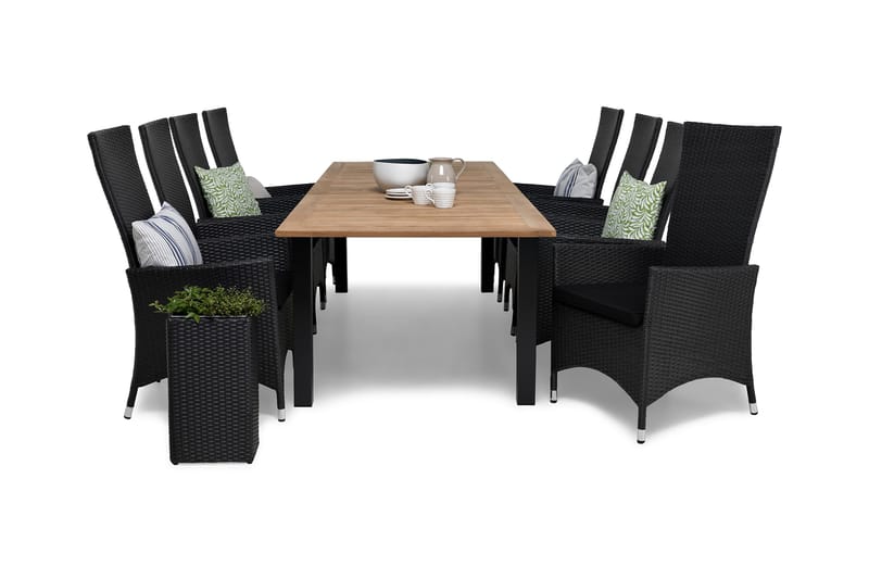 Las Vegas Spisegruppe 220-280+8 Jenny Regulerbare Stoler, Inkl Puter Svart/Teak