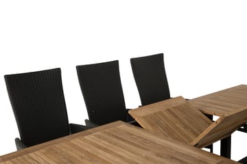 Las Vegas Spisegruppe 220-280+8 Jenny Regulerbare Stoler - Svart/Teak - Hagemøbler - Hagegruppe - Spisegrupper hage