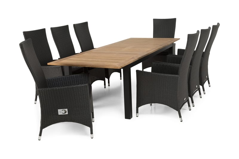 Las Vegas Spisegruppe 220-280+8 Jenny Regulerbare Stoler, Svart/Teak
