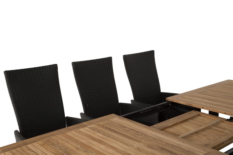 Las Vegas Spisegruppe 220-280+8 Jenny Regulerbare Stoler - Svart/Teak - Hagemøbler - Hagegruppe - Spisegrupper hage