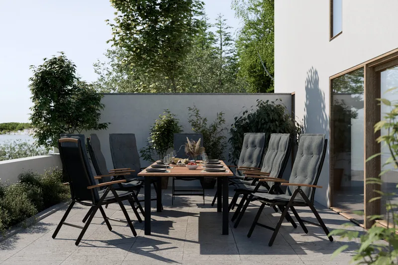 Las Vegas Spisegruppe 220-280+8 Posisjonsstoler Lyx - Svart/Teak - Hagemøbler - Hagegruppe - Spisegrupper hage