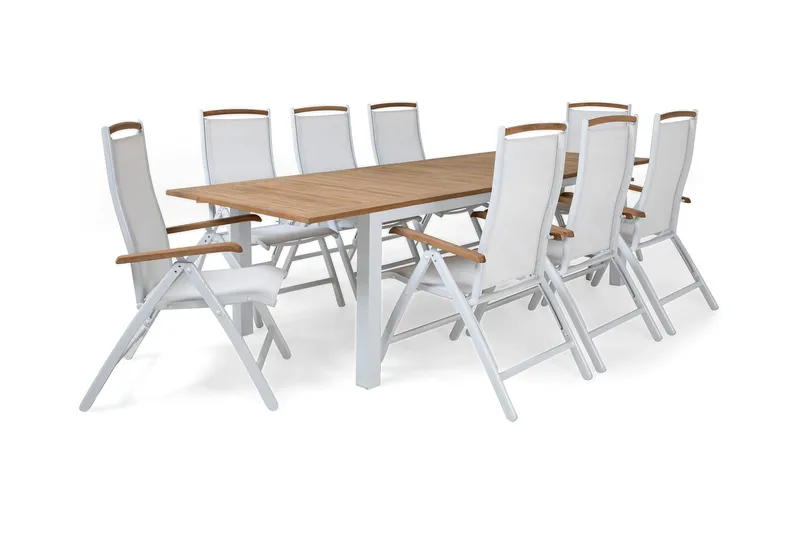 Las Vegas Spisegruppe 220-280+8 Posisjonsstoler Lyx - Hvit/Teak - Hagemøbler - Hagegruppe - Spisegrupper hage