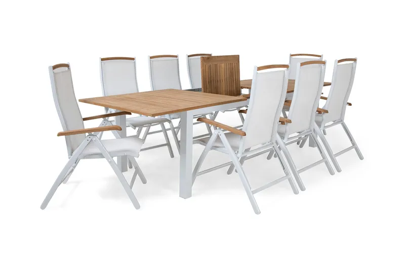 Las Vegas Spisegruppe 220-280+8 Posisjonsstoler Lyx - Hvit/Teak - Hagemøbler - Hagegruppe - Spisegrupper hage