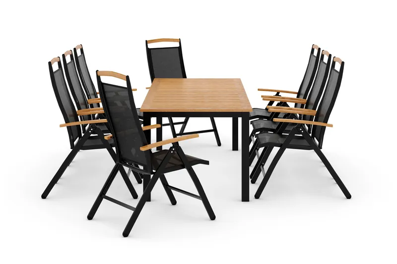 Las Vegas Spisegruppe 220-280+8 Posisjonsstoler Lyx - Svart/Teak - Hagemøbler - Hagegruppe - Spisegrupper hage