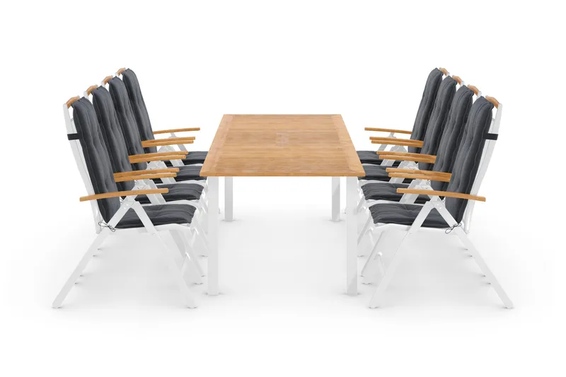 Las Vegas Spisegruppe 220-280+8 Posisjonsstoler Lyx+Puter - Hvit/Teak/Grå - Hagemøbler - Hagegruppe - Spisegrupper hage