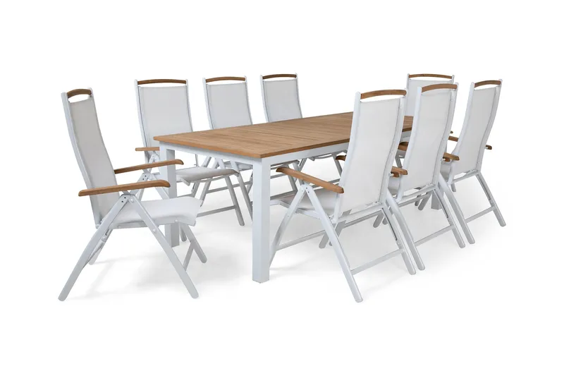 Las Vegas Spisegruppe 220-280+8 Posisjonsstoler Lyx - Hvit/Teak - Hagemøbler - Hagegruppe - Spisegrupper hage