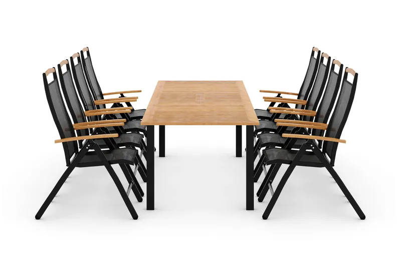 Las Vegas Spisegruppe 220-280+8 Posisjonsstoler Lyx, Svart/Teak