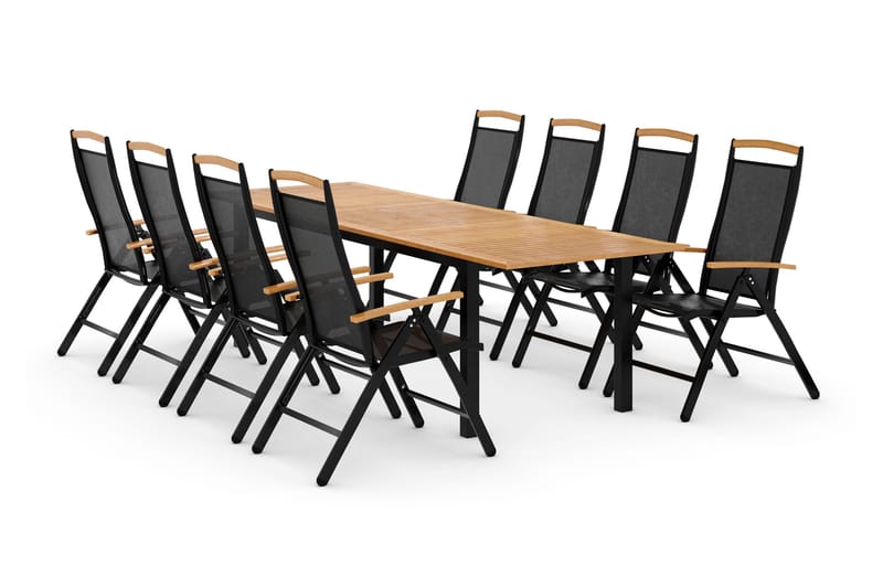 Las Vegas Spisegruppe 220-280+8 Posisjonsstoler Lyx - Svart/Teak - Hagemøbler - Hagegruppe - Spisegrupper hage