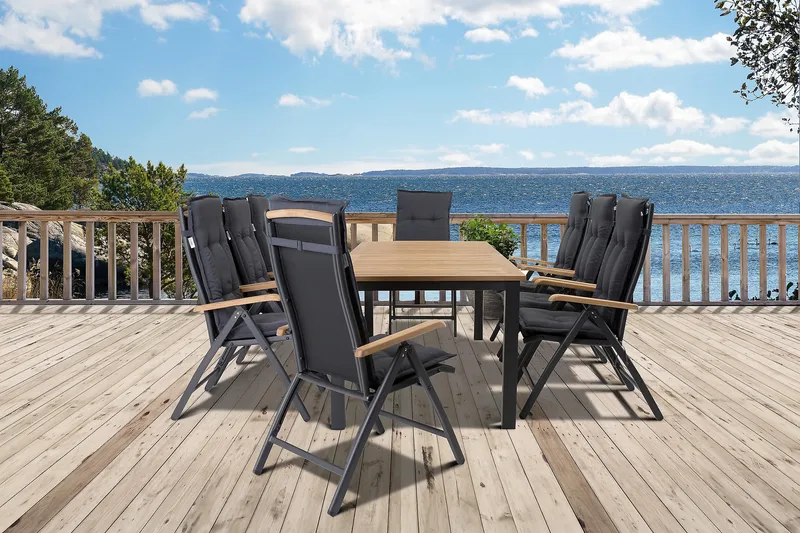 Las Vegas Spisegruppe 220-280+8 Posisjonsstoler Lyx - Svart/Teak - Hagemøbler - Hagegruppe - Spisegrupper hage