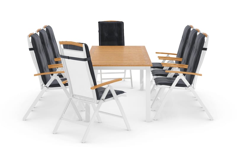 Las Vegas Spisegruppe 220-280+8 Posisjonsstoler Lyx+Puter - Hvit/Teak/Grå - Hagemøbler - Hagegruppe - Spisegrupper hage