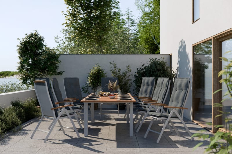 Las Vegas Spisegruppe 220-280+8 Posisjonsstoler Lyx+Puter - Hvit/Teak/Grå - Hagemøbler - Hagegruppe - Spisegrupper hage