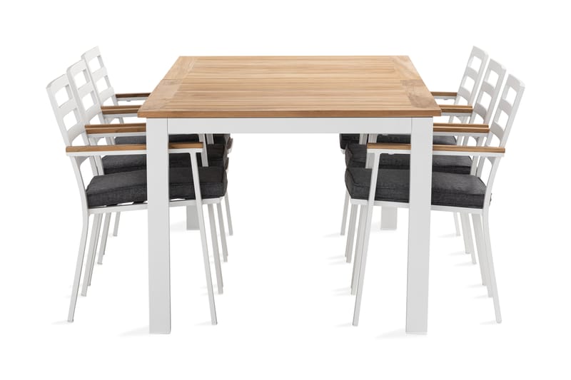Las Vegas Spisegruppe 220-280 cm + 6 Olivenenr Spisestoler - Teak/Hvit - Hagemøbler - Hagegruppe - Spisegrupper hage