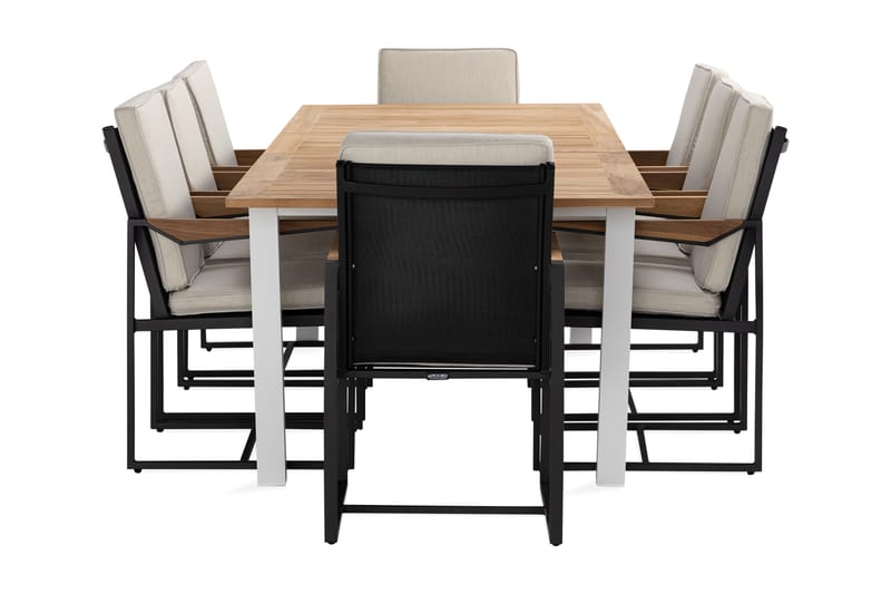 Las Vegas Spisegruppe 220-280 cm + 8 Östermalm Spisestoler - Teak/Hvit - Hagemøbler - Hagegruppe - Spisegrupper hage