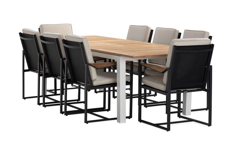 Las Vegas Spisegruppe 220-280 cm + 8 Östermalm Spisestoler - Teak/Hvit - Hagemøbler - Hagegruppe - Spisegrupper hage