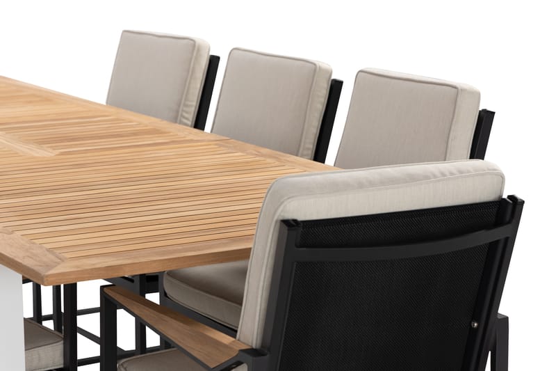 Las Vegas Spisegruppe 220-280 cm + 8 Östermalm Spisestoler - Teak/Hvit - Hagemøbler - Hagegruppe - Spisegrupper hage