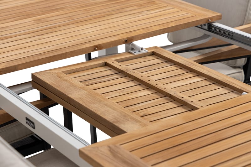 Las Vegas Spisegruppe 220-280 cm + 8 Östermalm Spisestoler - Teak/Hvit - Hagemøbler - Hagegruppe - Spisegrupper hage