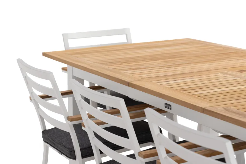 Las Vegas Spisegruppe 220-280 cm + 8 Olivenenr Spisestoler - Teak/Hvit - Hagemøbler - Hagegruppe - Spisegrupper hage