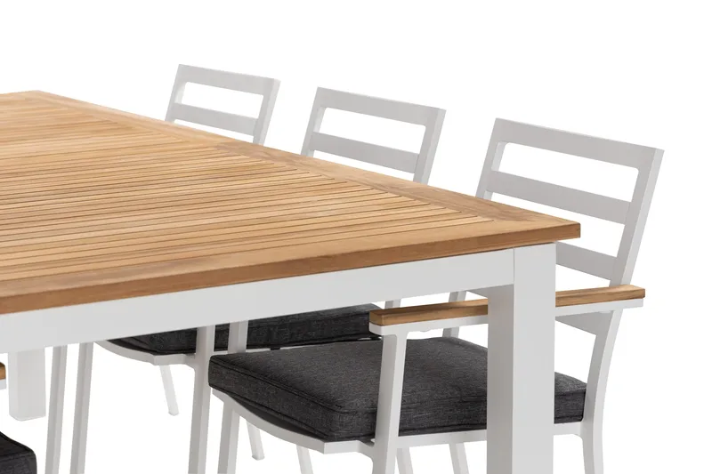 Las Vegas Spisegruppe 220-280 cm + 6 Olivenenr Spisestoler - Teak/Hvit - Hagemøbler - Hagegruppe - Spisegrupper hage