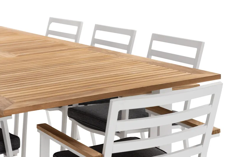 Las Vegas Spisegruppe 220-280 cm + 8 Olivenenr Spisestoler - Teak/Hvit - Hagemøbler - Hagegruppe - Spisegrupper hage