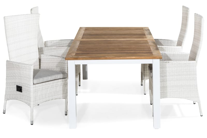 Las Vegas Spisegruppe 220-280x100 + 4 Jenny Stol m Pute - Hvit/Teak - Hagemøbler - Hagegruppe - Spisegrupper hage