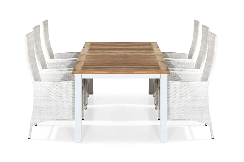 Las Vegas Spisegruppe 220-280x100 + 6 Jenny Stol m Pute - Hvit/Teak - Hagemøbler - Hagegruppe - Spisegrupper hage
