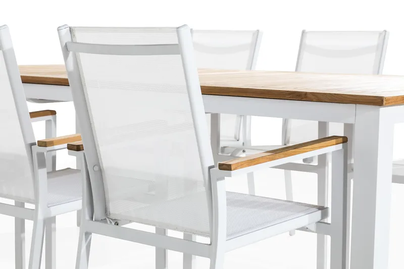 Las Vegas Spisegruppe 220-280x100 + 6 Stablestoler - Hvit/Teak - Hagemøbler - Hagegruppe - Spisegrupper hage