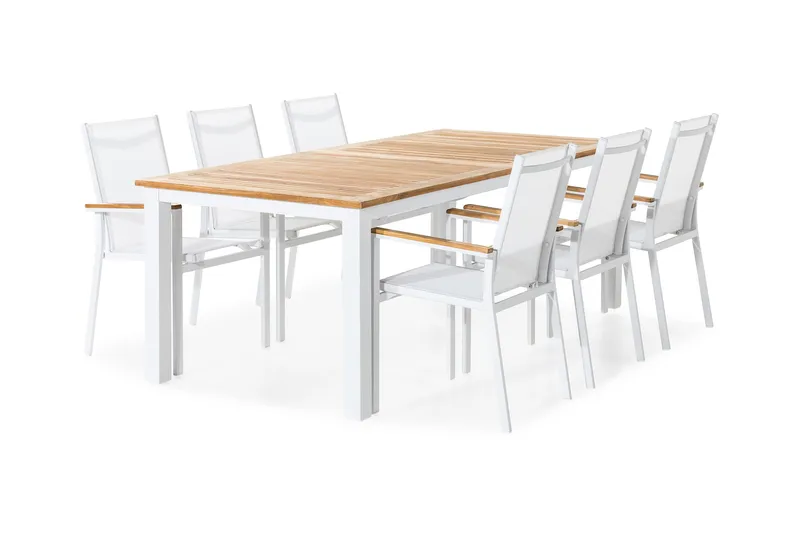 Las Vegas Spisegruppe 220-280x100 + 6 Stablestoler - Hvit/Teak - Hagemøbler - Hagegruppe - Spisegrupper hage