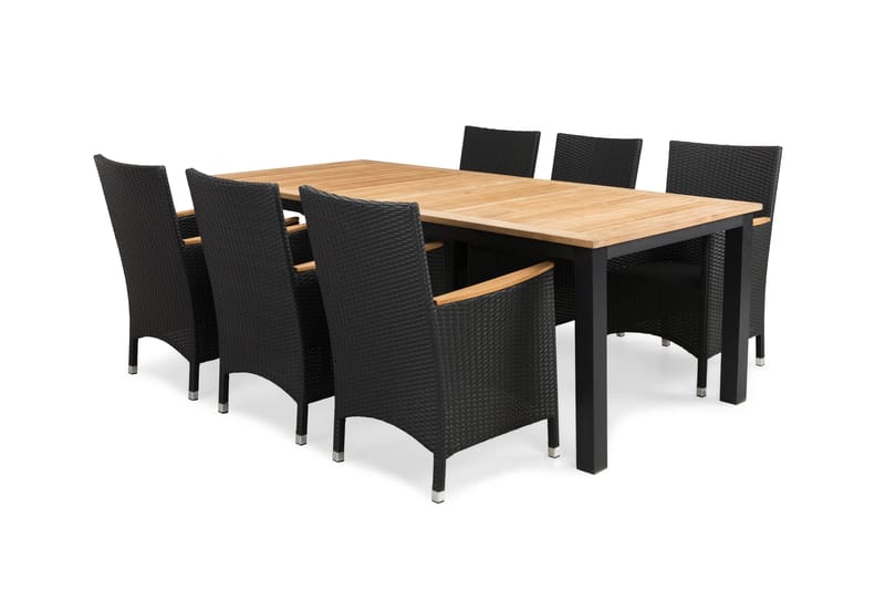 Las Vegas Spisegruppe 220-280x100 + 6 Thor Stoler m - Teak/Svart - Hagemøbler - Hagegruppe - Spisegrupper hage