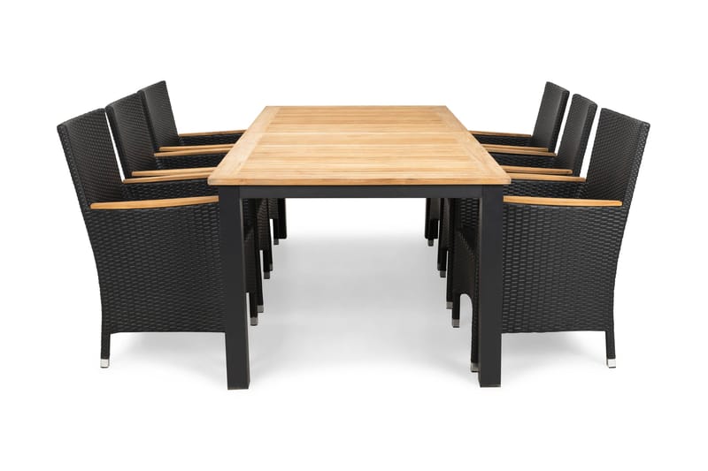 Las Vegas Spisegruppe 220-280x100 + 6 Thor Stoler m - Teak/Svart - Hagemøbler - Hagegruppe - Spisegrupper hage