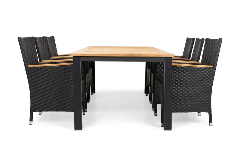Las Vegas Spisegruppe 220-280x100 + 6 Thor Stoler m - Teak/Svart - Hagemøbler - Hagegruppe - Spisegrupper hage