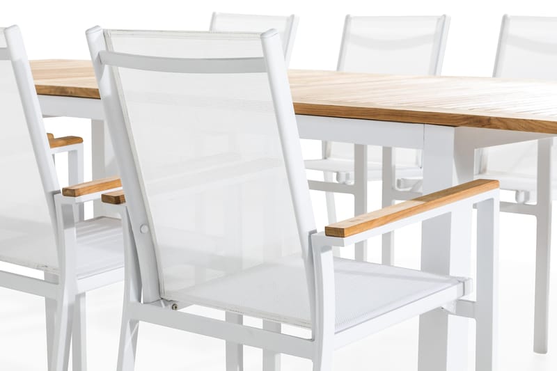 Las Vegas Spisegruppe 220-280x100 + 8 Stablestoler - Hvit/Teak - Hagemøbler - Hagegruppe - Spisegrupper hage