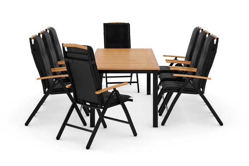 Las Vegas Spisegruppe 220-280x100 + 8 Stoler m Pute - Svart/Teak - Hagemøbler - Hagegruppe - Spisegrupper hage
