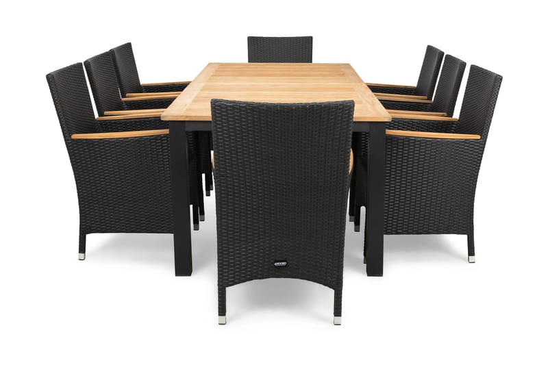 Las Vegas Spisegruppe 220-280x100 + 8 Thor Stoler m - Teak/Svart - Hagemøbler - Hagegruppe - Spisegrupper hage