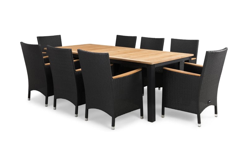 Las Vegas Spisegruppe 220-280x100 + 8 Thor Stoler m - Teak/Svart - Hagemøbler - Hagegruppe - Spisegrupper hage