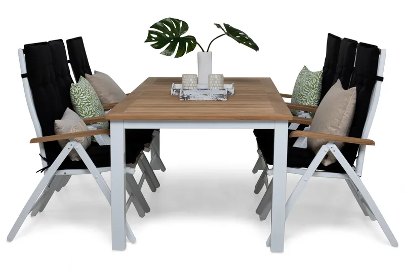 Las Vegas Spisegruppe 220-280x100+6 Las Vegas Lyx Stol Pute - Hvit/Teak/Svart - Hagemøbler - Hagegruppe - Spisegrupper hage