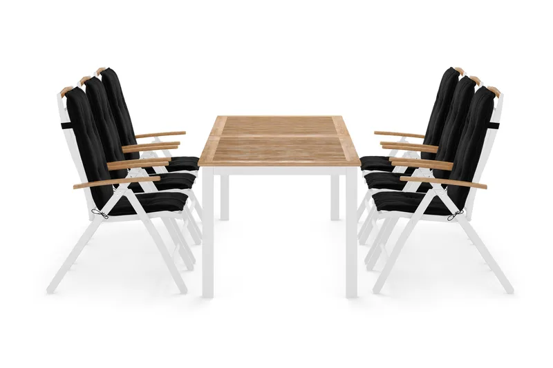 Las Vegas Spisegruppe 220-280x100+6 Las Vegas Lyx Stol Pute, Hvit/Teak/Svart