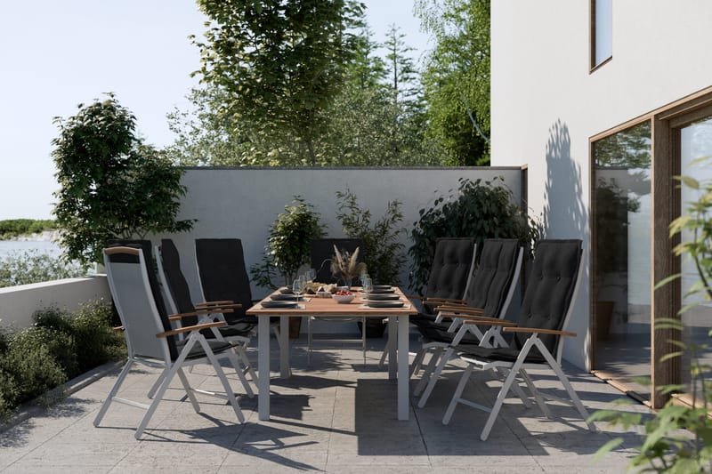 Las Vegas Spisegruppe 220-280x100+8 Las Vegas Lyx Stol Pute - Hvit/Teak/Svart - Hagemøbler - Hagegruppe - Spisegrupper hage