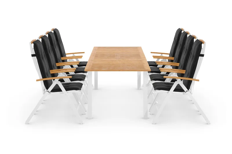 Las Vegas Spisegruppe 220-280x100+8 Las Vegas Lyx Stol Pute, Hvit/Teak/Svart