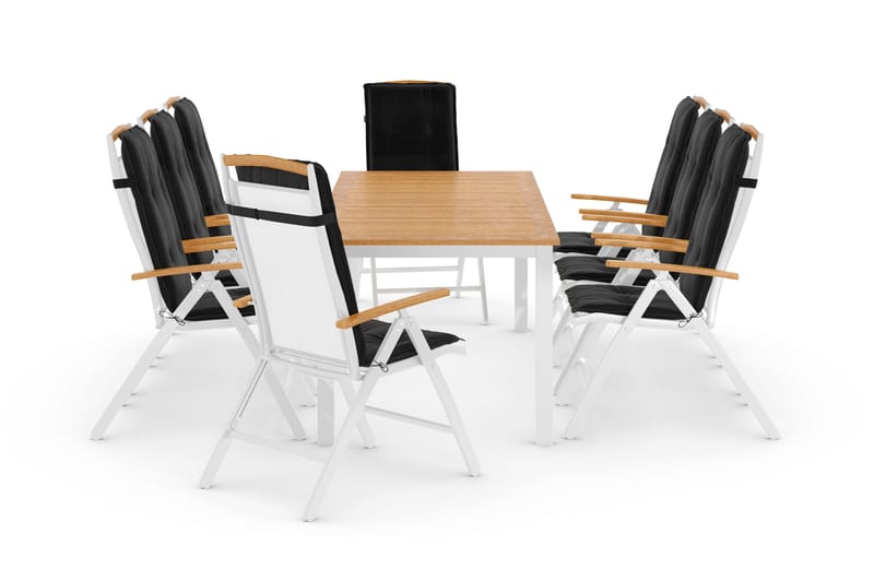 Las Vegas Spisegruppe 220-280x100+8 Las Vegas Lyx Stol Pute - Hvit/Teak/Svart - Hagemøbler - Hagegruppe - Spisegrupper hage
