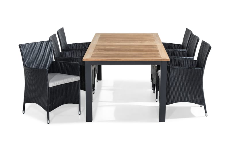 Las Vegas Spisegruppe 224-324x100 + 6 Thor Stoler m Pute - Teak/Svart/Grå - Hagemøbler - Hagegruppe - Spisegrupper hage