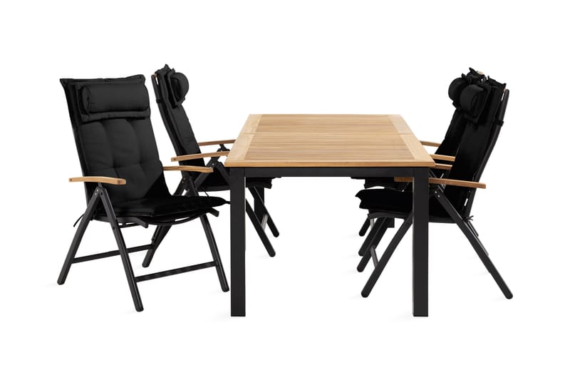 Las Vegas Spisegruppe 90x152-210+4 Stolar +Pute - Svart/Teak - Hagemøbler - Hagegruppe - Spisegrupper hage