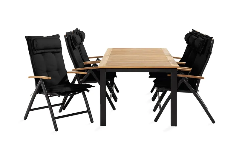 Las Vegas Spisegruppe 90x152-210+6 Stolar +Pute - Svart/Teak - Hagemøbler - Hagegruppe - Spisegrupper hage