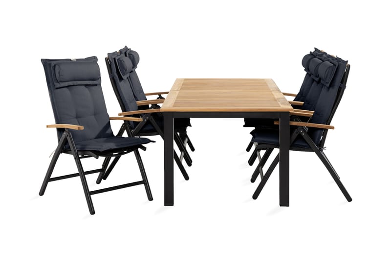 Las Vegas Spisegruppe 90x152-210+6 Stolar +Pute - Svart/Teak/Grå - Hagemøbler - Hagegruppe - Spisegrupper hage